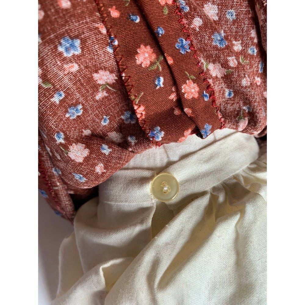 Hand Made Vintage Soft Body Rag Doll 17” Fabric Victorian Petticoat Velvet Red - Picture 10 of 12
